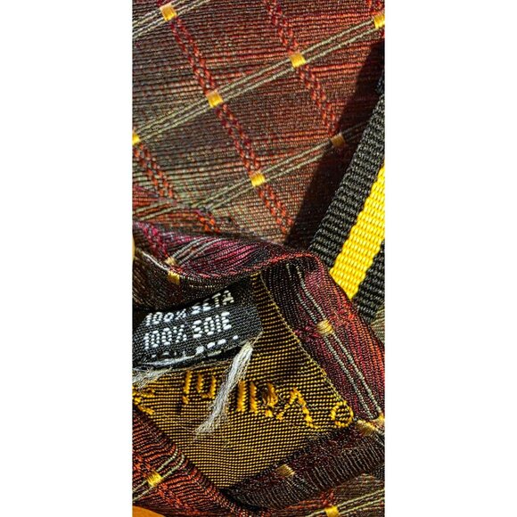 Vintage Necktie Roberto Villini Handmade Silk Red Plaid Check Pattern 100% Silk - Picture 8 of 9